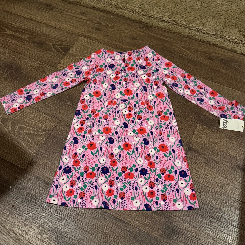 Tea Collection Pink Floral Long Sleeve Dress with hoodie.
